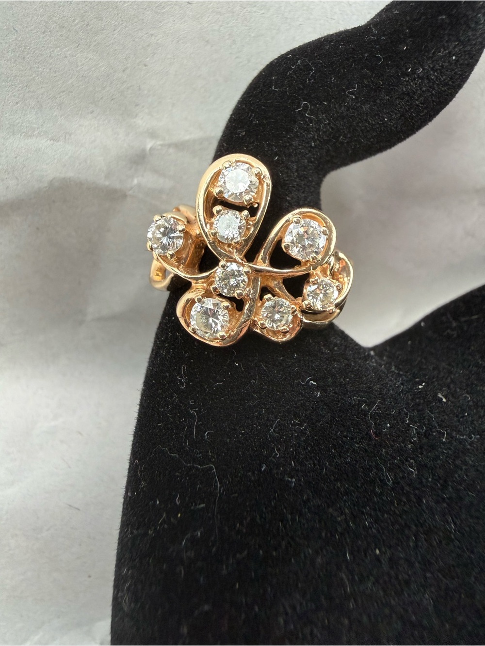Gold Floral Cluster Ring with 8 Diamonds - Women's Gold Ring - Picture 2 of 6